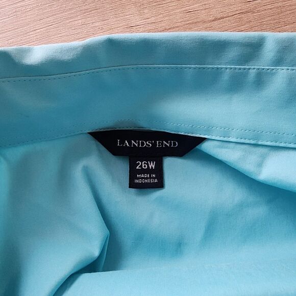 Lands' End Aqua Blue Wrinkle Free Button-up Blouse Women's Plus 26W - Picture 3 of 7